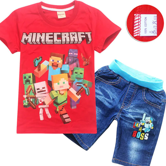 2019 Summer Kids Denim Pants Set - Minecraft Theme