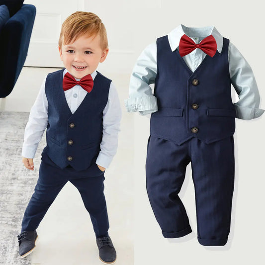 Boys' Formal Suit Set with Vest and Trousers (4 Pieces)