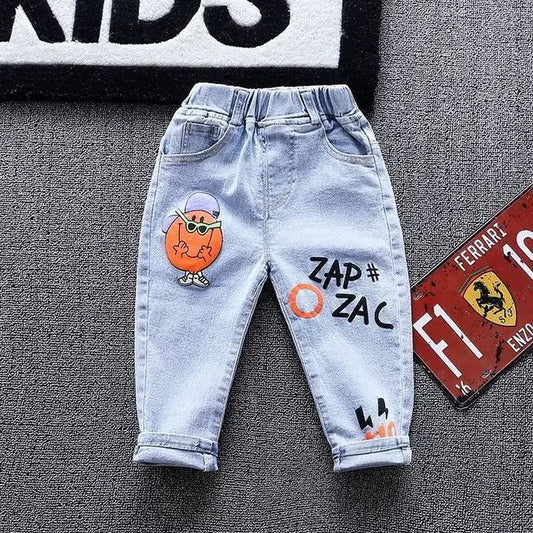 Boys' Stretchy Denim Patterned Trousers for Autumn