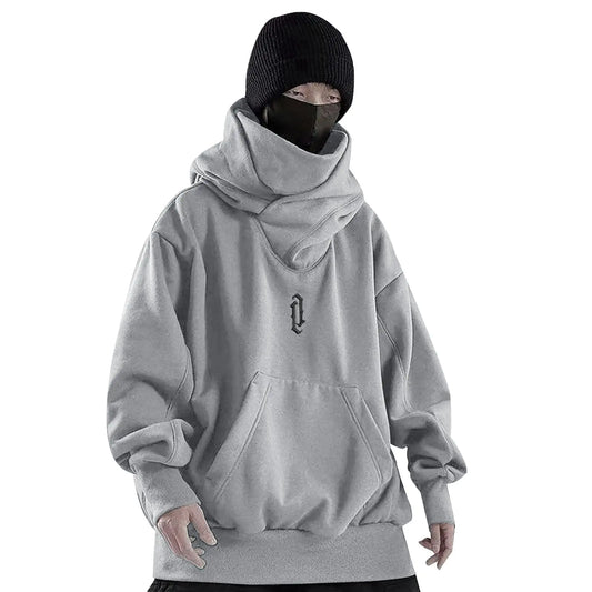 Alalaso Ninja Hoodie Men Double Neckline Cotton Pullover Windproof Warm Japanese Assassin-Style Sweatshirt for Men and Women